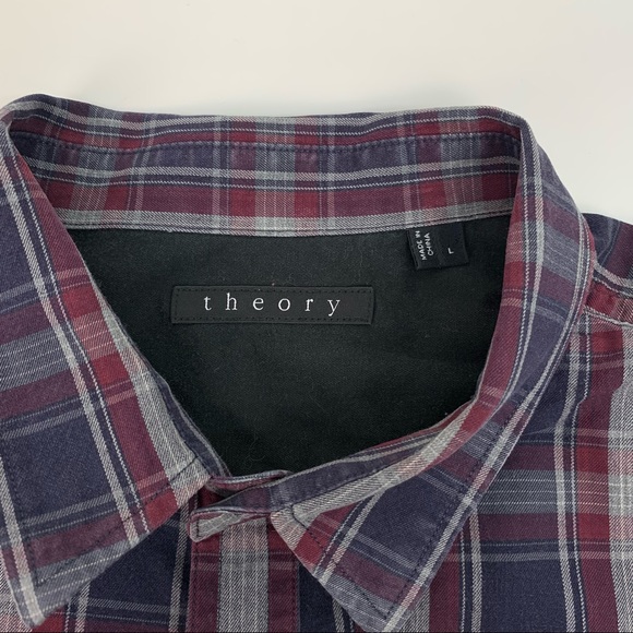 Theory Aumont Kentin Casual Button Down Shirt Paid Preppy Blue Red Large - Picture 4 of 8